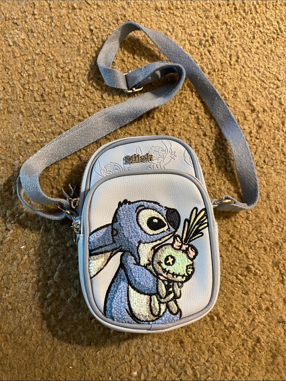 Disney Light Blue Stitch Crossbody Bag with Scrump Embroidery
